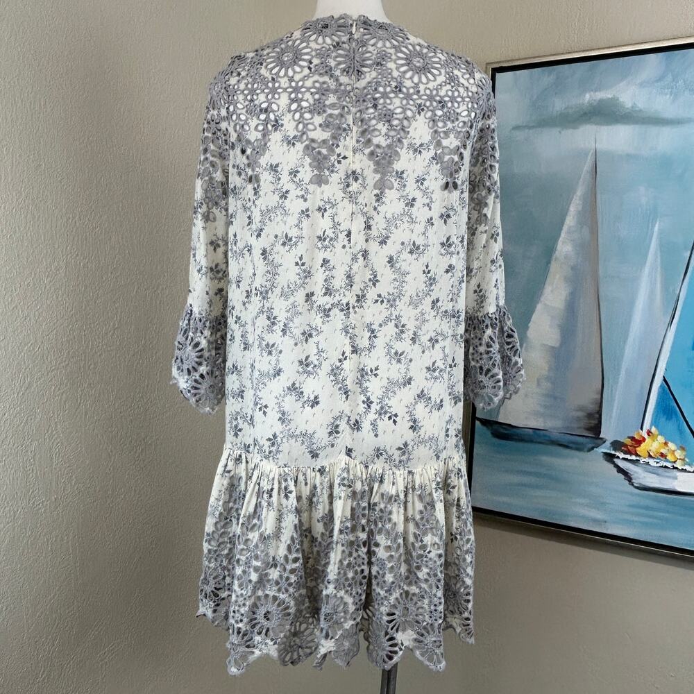 Ganni Dress “Emile” Broderie Anglaise Bell Sleeve in vanilla/blue Size 38 = US 6 - Picture 5 of 7